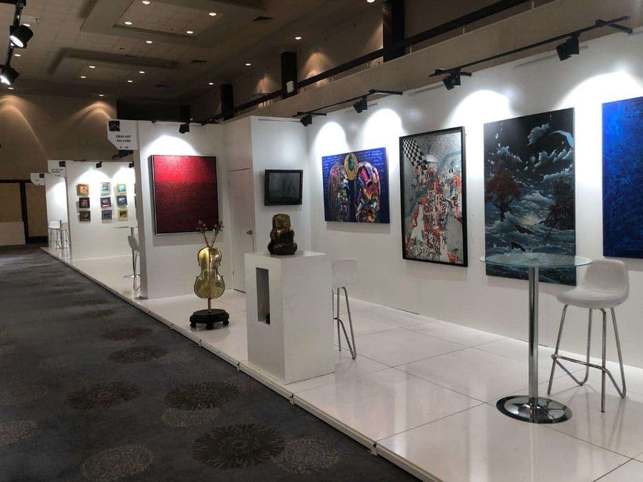 a room with art on the wall